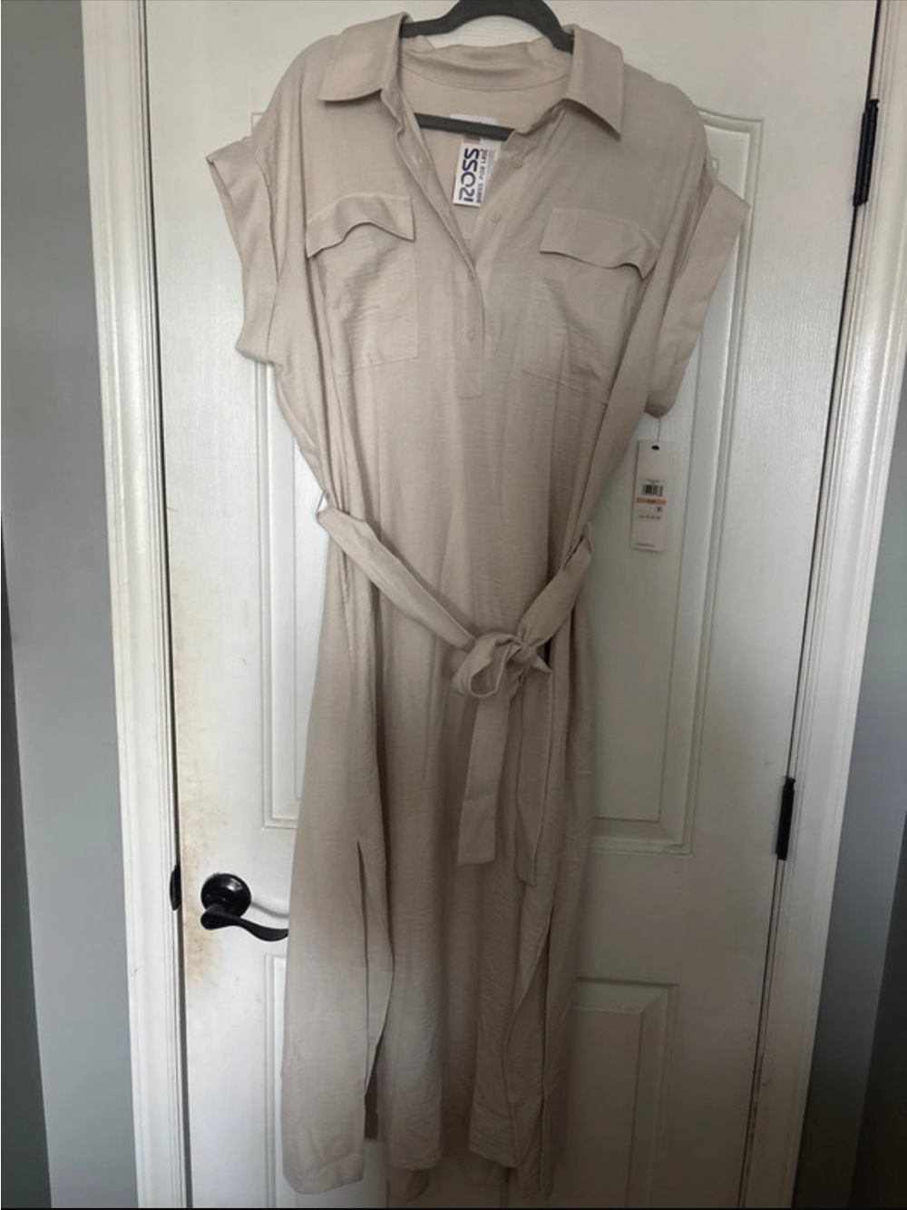 Calvin Klein Beige Maxi Shirt Dress with Tie Waist